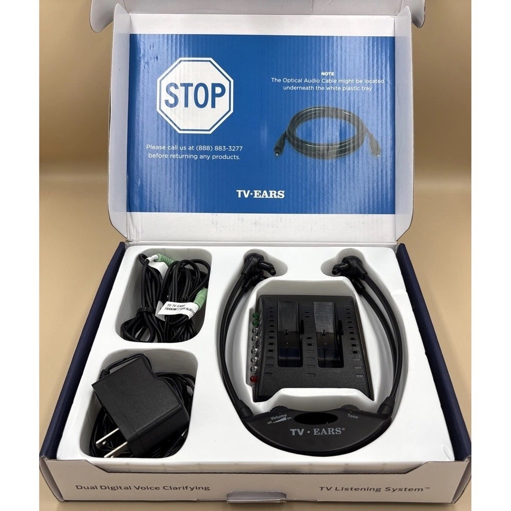 TV Ears 5.0 Dual Wireless TV Listening System Complete In Box 2 Headsets CIB